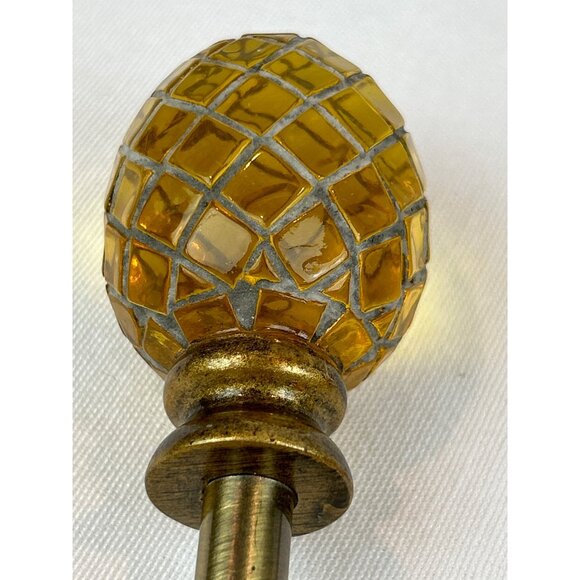 Pineapple Drapery Holdbacks Set Of 2 Amber Mosaic Glass & Brass Curtain - Picture 4 of 8